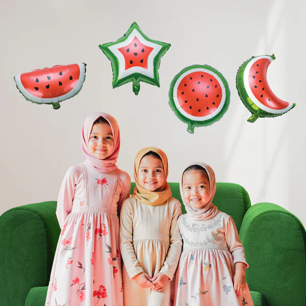 My Salah Mat - Pack of 4 Watermelon Crescent Star Ramadan and Eid Foil Balloon Set Hanging Decoration