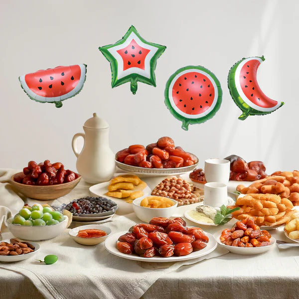 My Salah Mat - Pack of 4 Watermelon Crescent Star Ramadan and Eid Foil Balloon Set Hanging Decoration