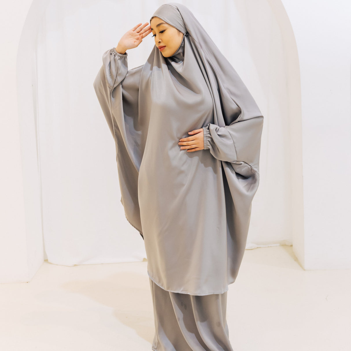 French Jilbab Two Piece with Elastic Cuff GREY