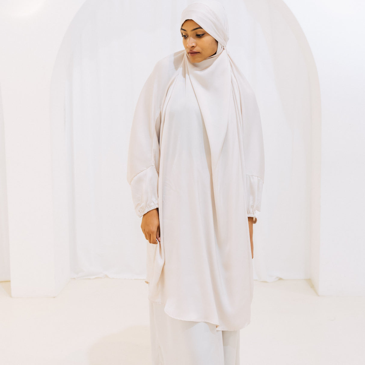 French Jilbab Two Piece with Elastic Cuff PEARL