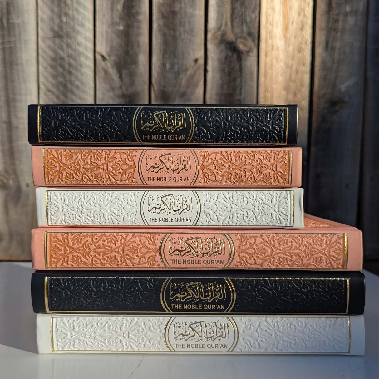 Noble Quran Text, Transliteration and Translation Leather Cover - Pink