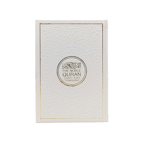 Noble Quran Text, Transliteration and Translation Leather Cover - White