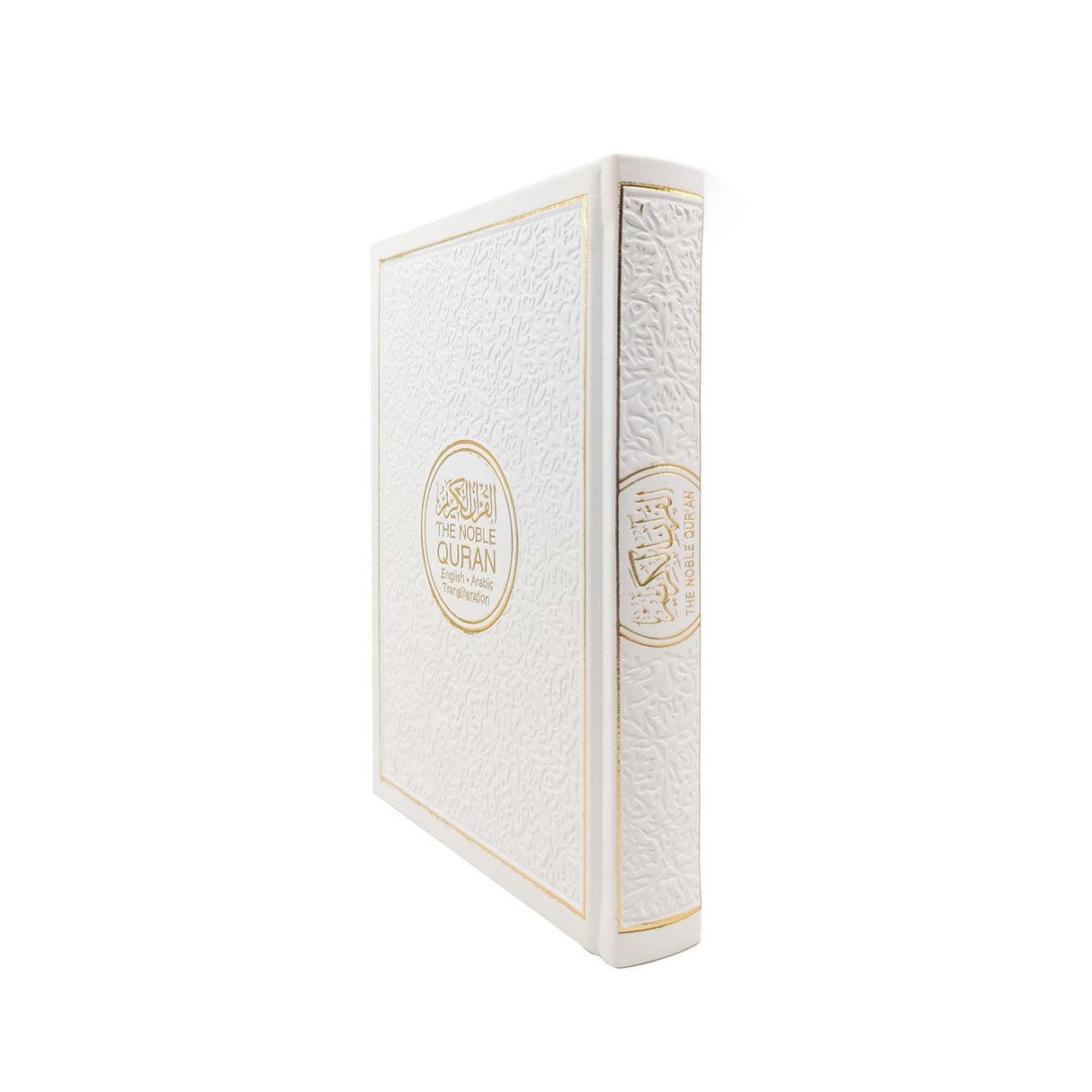 Noble Quran Text, Transliteration and Translation Leather Cover - White
