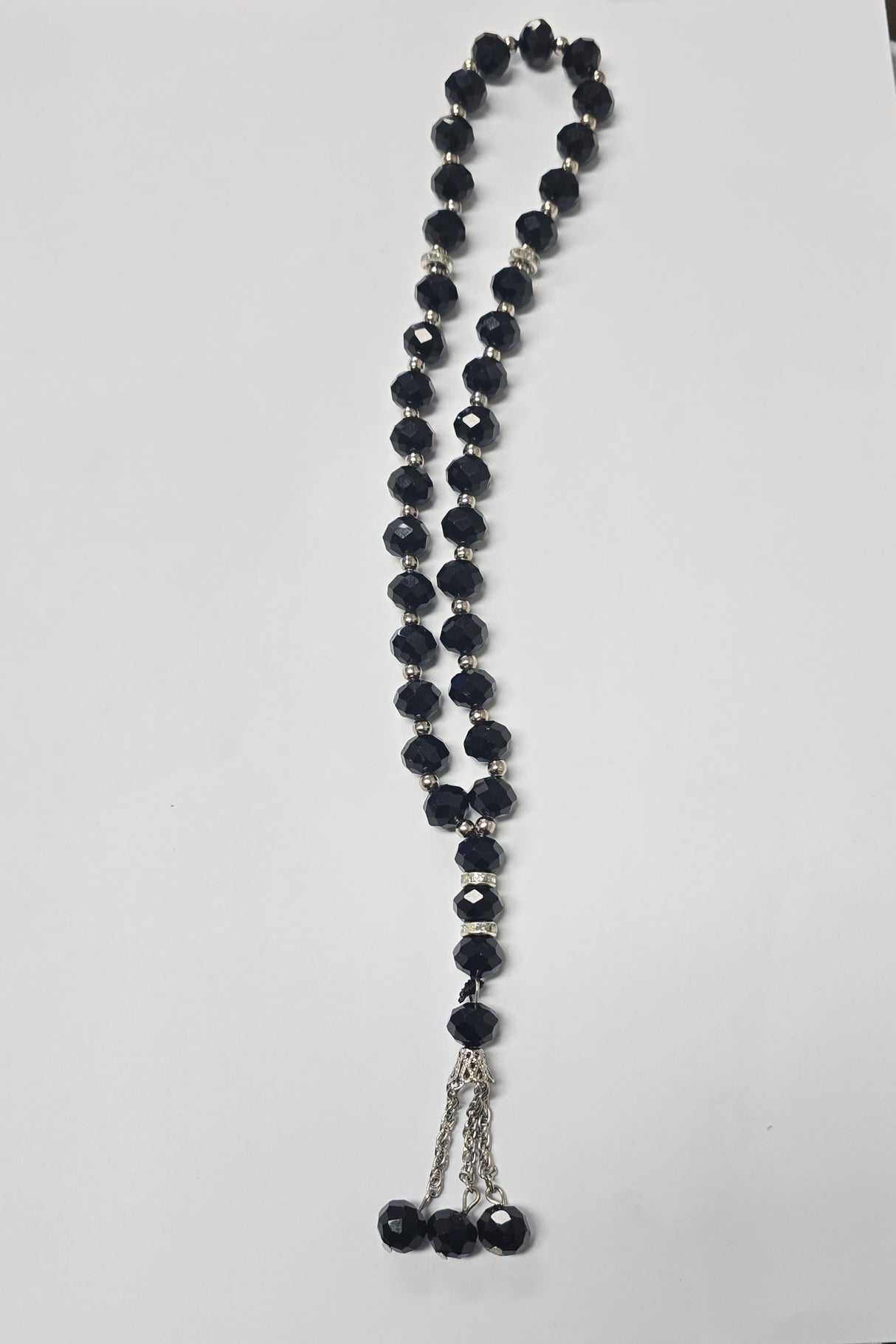 Deluxe Black and Crystal Silver Tasbih