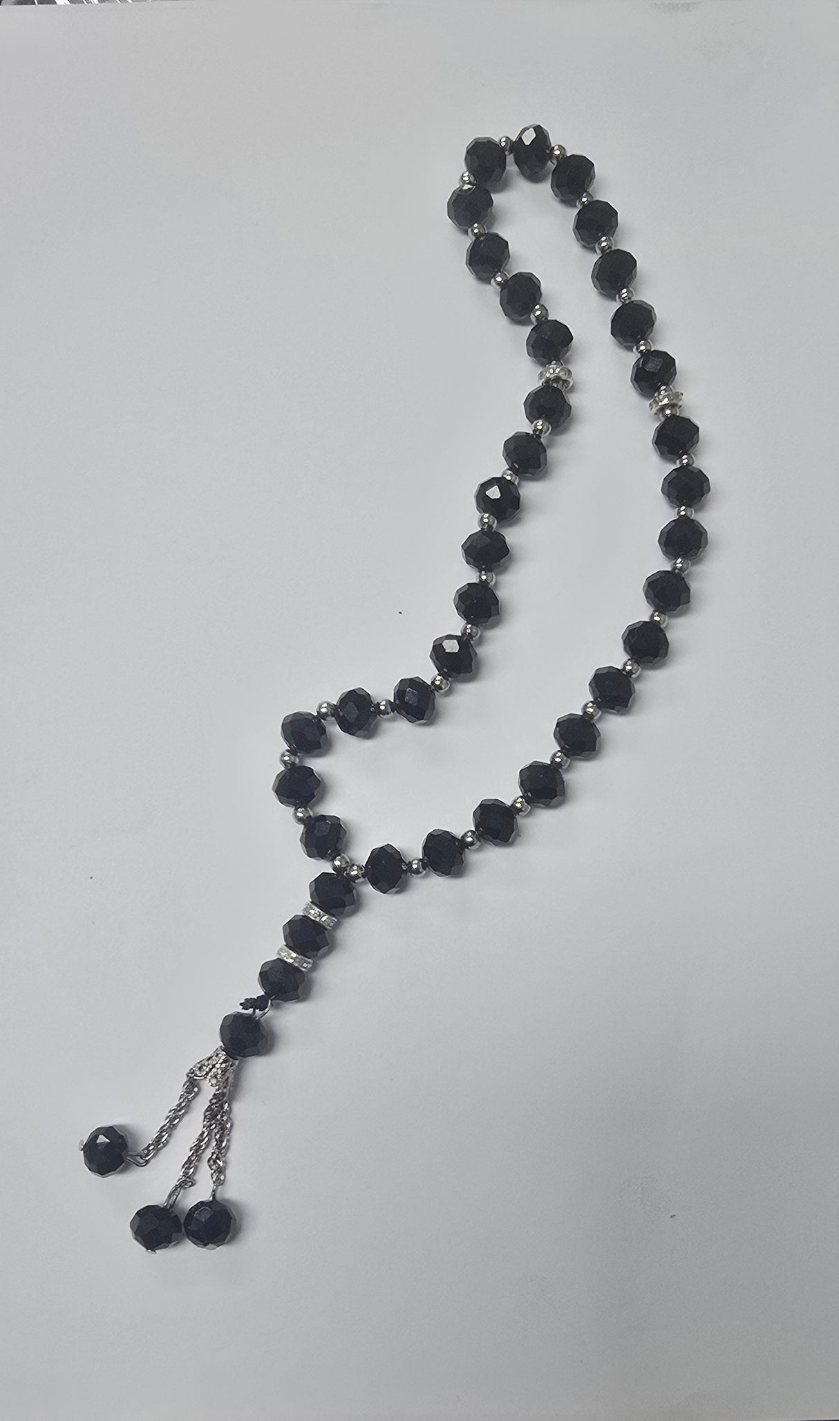 Deluxe Black and Crystal Silver Tasbih