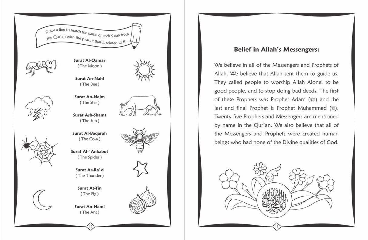 Colour and Learn About The Six Pillars of Islamic Faith