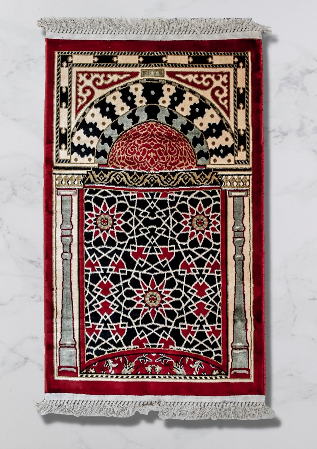 Luxurious Turkish Rawdah Style Prayer Mat - Red