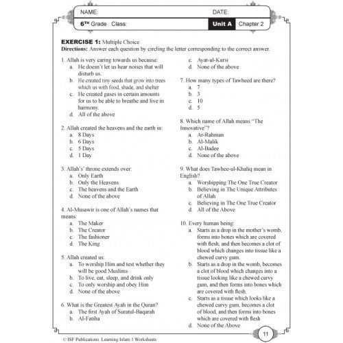 Learning Islam 1 Worksheets Level 1 ( Grade 6)