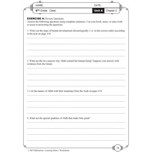 Learning Islam 1 Worksheets Level 1 ( Grade 6)