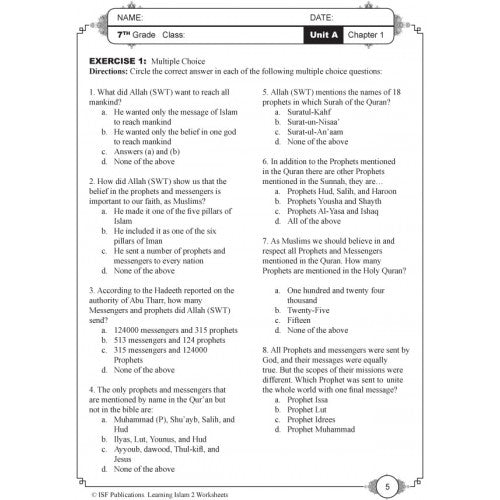 Learning Islam Worksheets Level 2 (Grade 7)