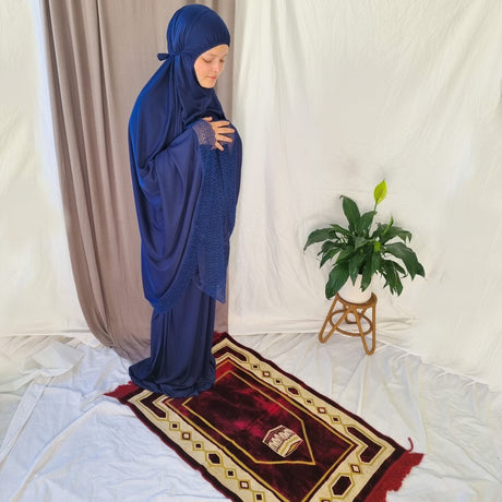 Elegant Prayer Clothes for Women with Lace - Navy Blue