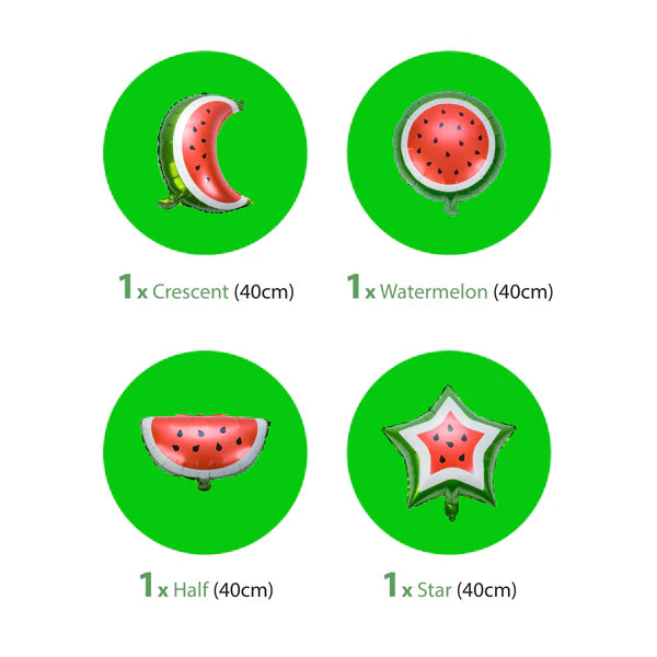 Pack of 4 Watermelon Crescent Star Ramadan and Eid Foil Balloon Set Hanging Decoration