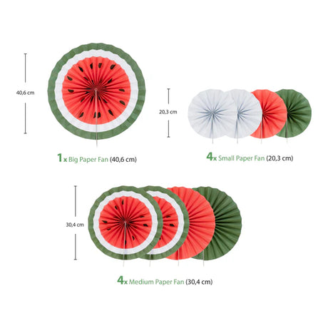 Set of 9 Watermelon Paper Fans for Ramadan & Eid Hanging Decoration