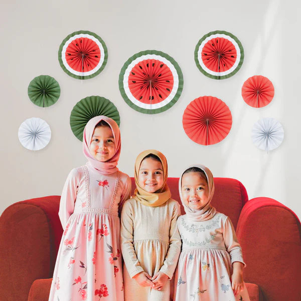 Set of 9 Watermelon Paper Fans for Ramadan & Eid Hanging Decoration