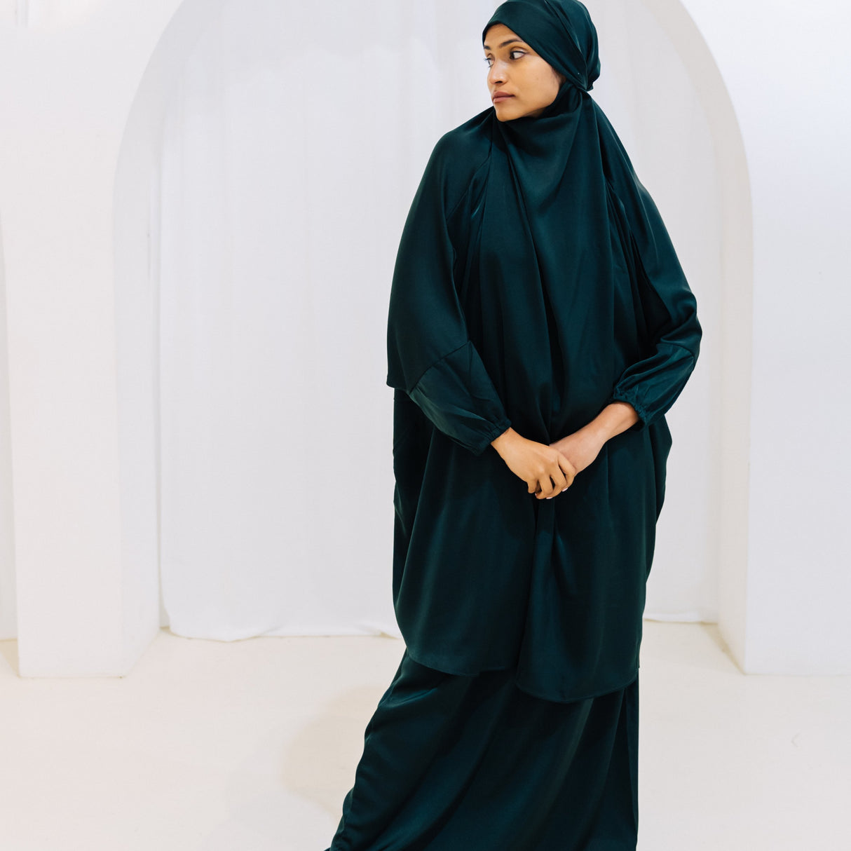 French Jilbab Two Piece with Elastic Cuff JUNGLE GREEN