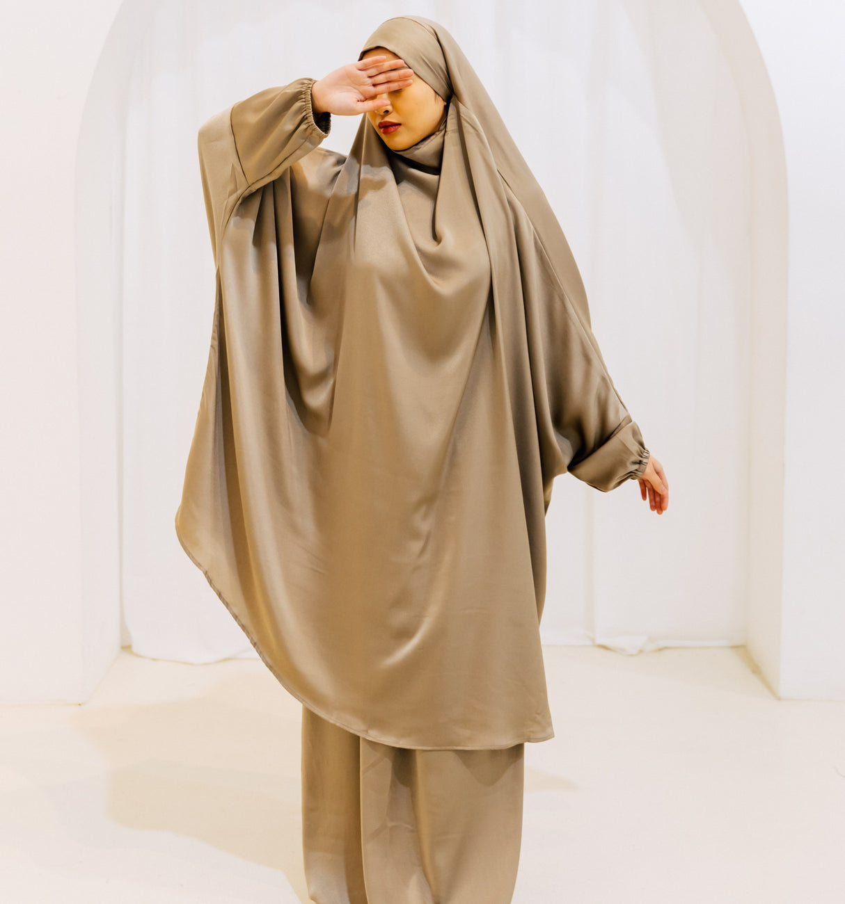 French Jilbab Two Piece with Elastic Cuff KHAKI