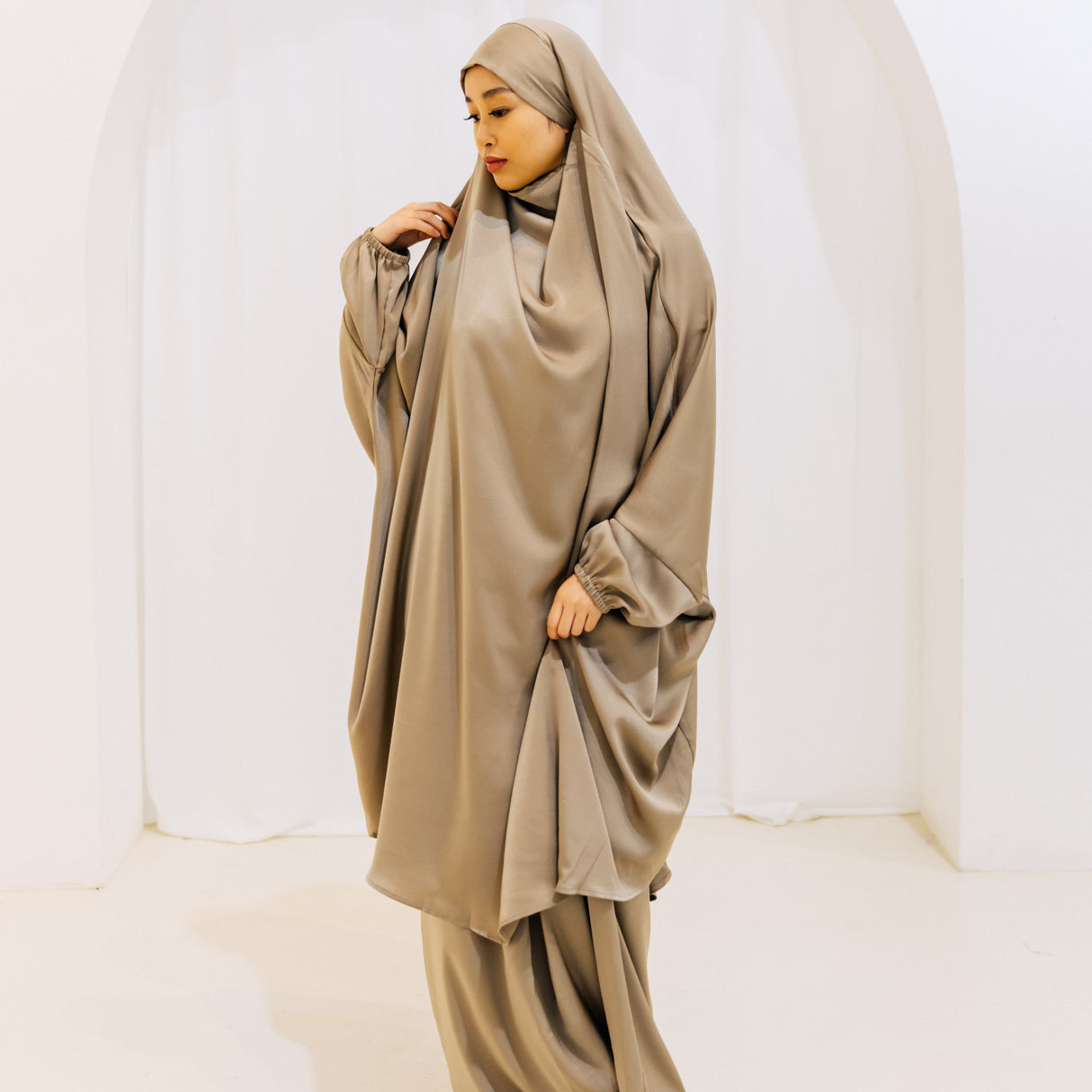 French Jilbab Two Piece with Elastic Cuff KHAKI
