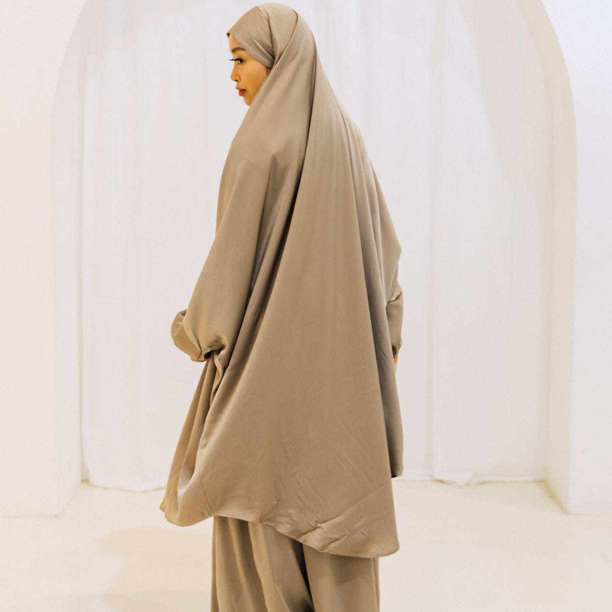 French Jilbab Two Piece with Elastic Cuff KHAKI