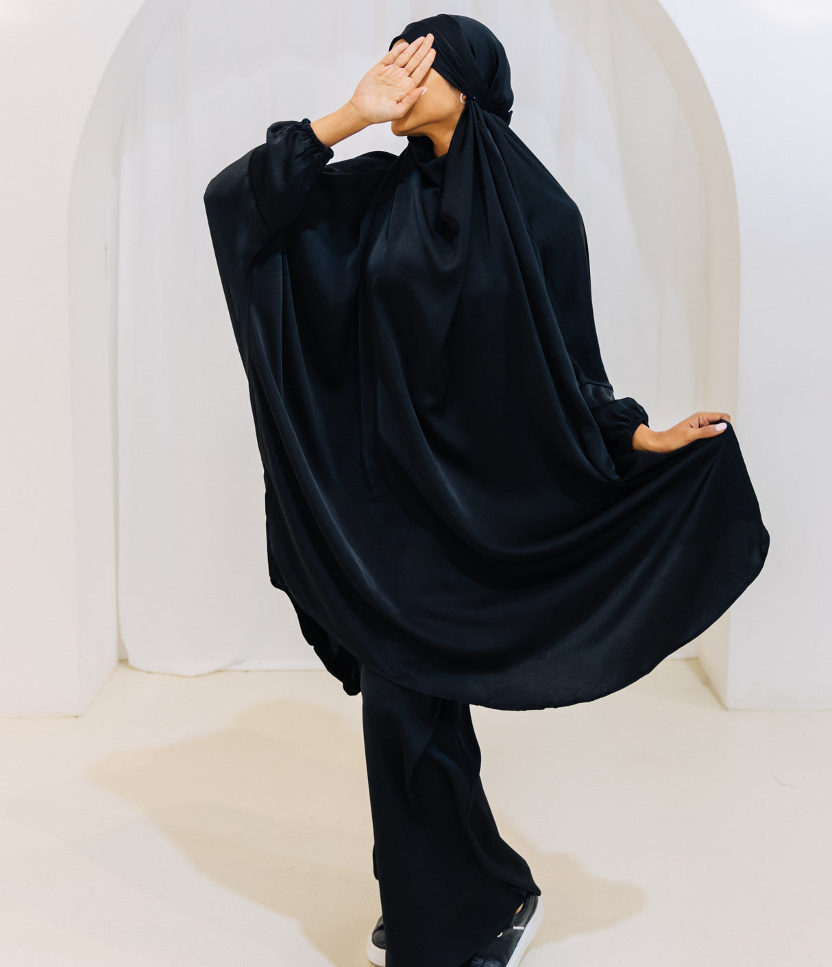 French Jilbab Two Piece with Elastic Cuff BLACK