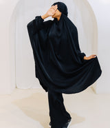 French Jilbab Two Piece with Elastic Cuff BLACK