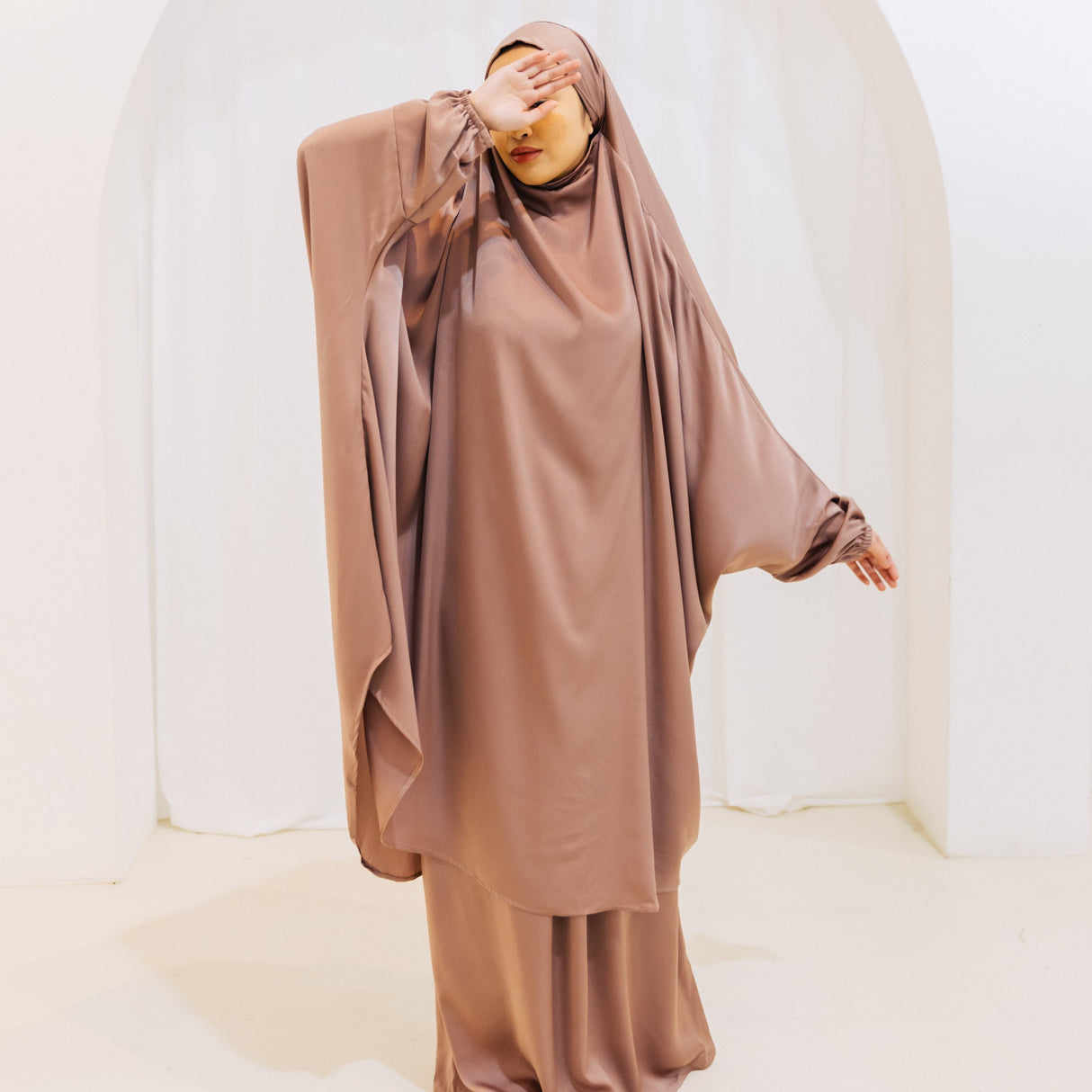 French Jilbab Two Piece with Elastic Cuff COPPER ROSE