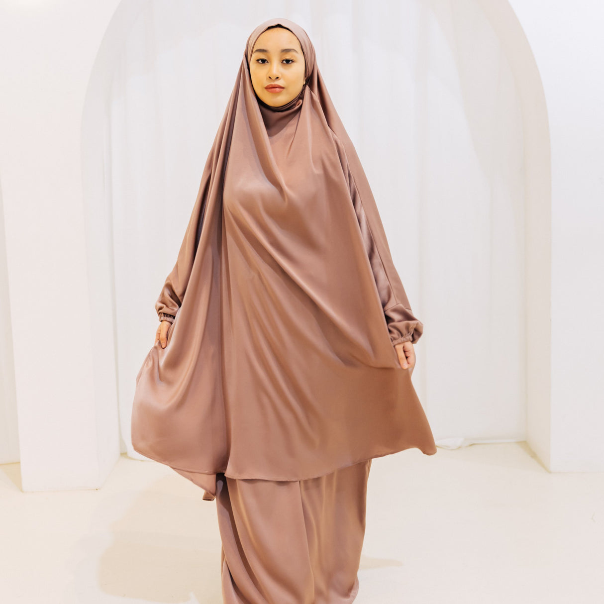 French Jilbab Two Piece with Elastic Cuff COPPER ROSE