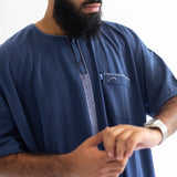 IKAF Half Sleeve Striped Pattern Dark Blue