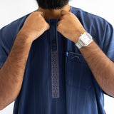 IKAF Half Sleeve Striped Pattern Dark Blue