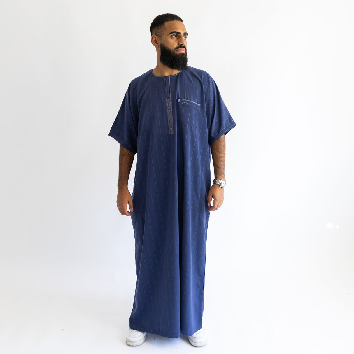 IKAF Half Sleeve Striped Pattern Dark Blue