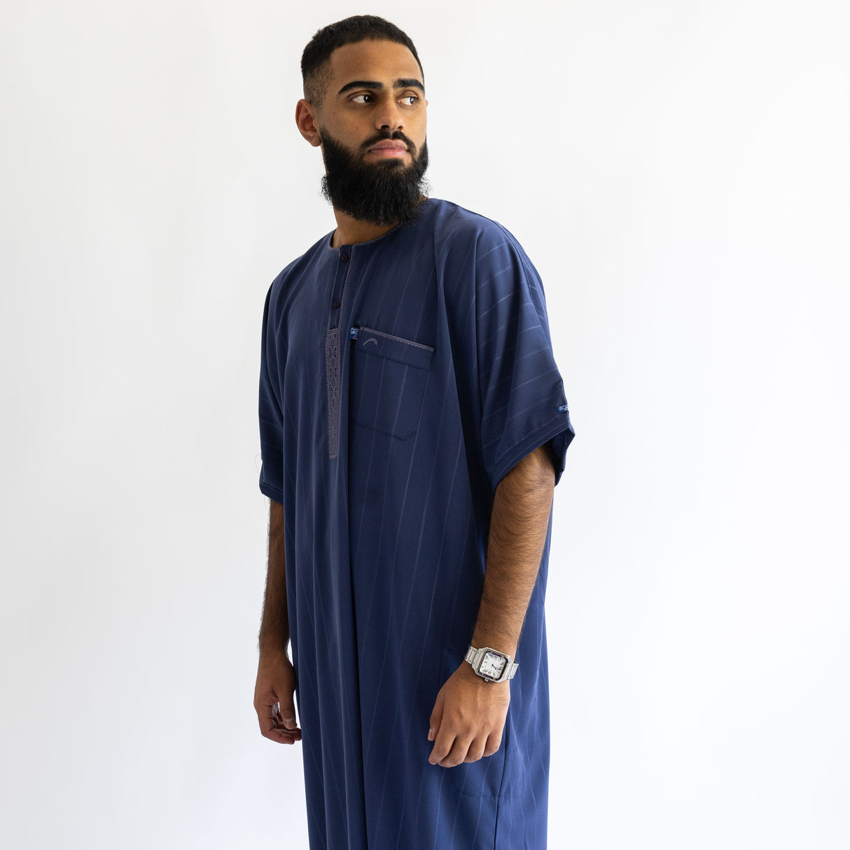 IKAF Half Sleeve Striped Pattern Dark Blue