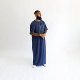 IKAF Half Sleeve Striped Pattern Dark Blue