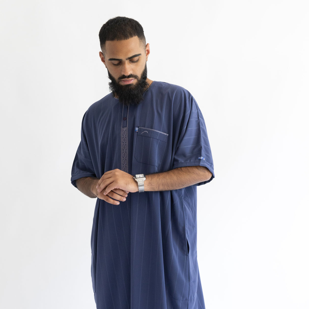 IKAF Half Sleeve Striped Pattern Dark Blue