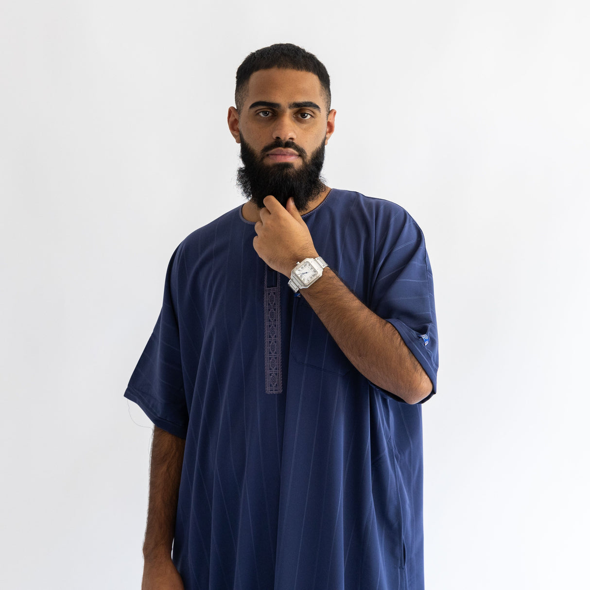 IKAF Half Sleeve Striped Pattern Dark Blue