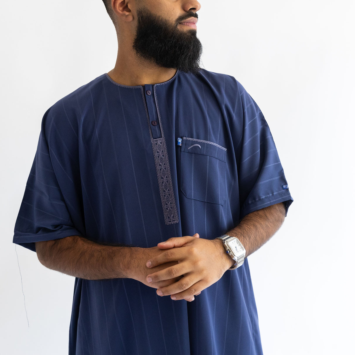 IKAF Half Sleeve Striped Pattern Dark Blue