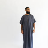 IKAF Half Sleeve Striped Pattern Dark Grey