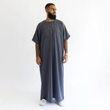 IKAF Half Sleeve Striped Pattern Dark Grey