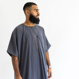 IKAF Half Sleeve Striped Pattern Dark Grey