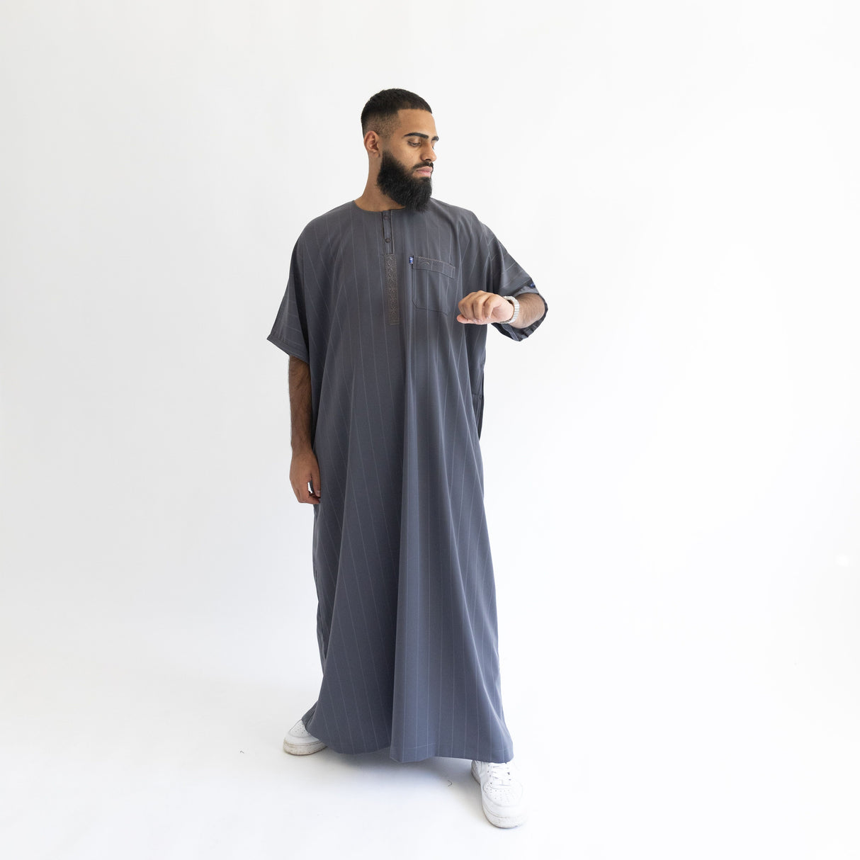 IKAF Half Sleeve Striped Pattern Dark Grey