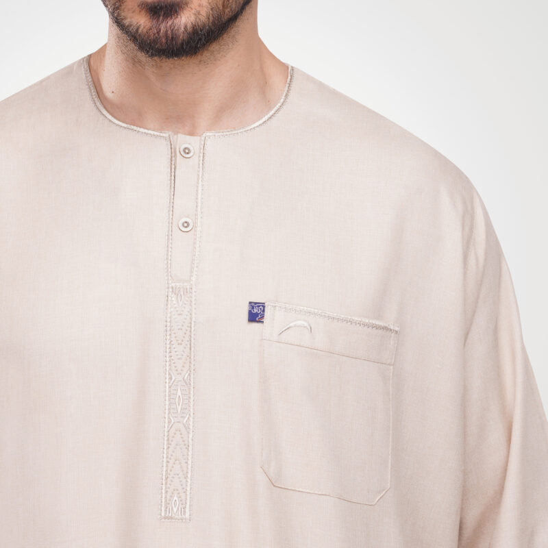 IKAF Long Sleeve Thoub Embroidered Beige