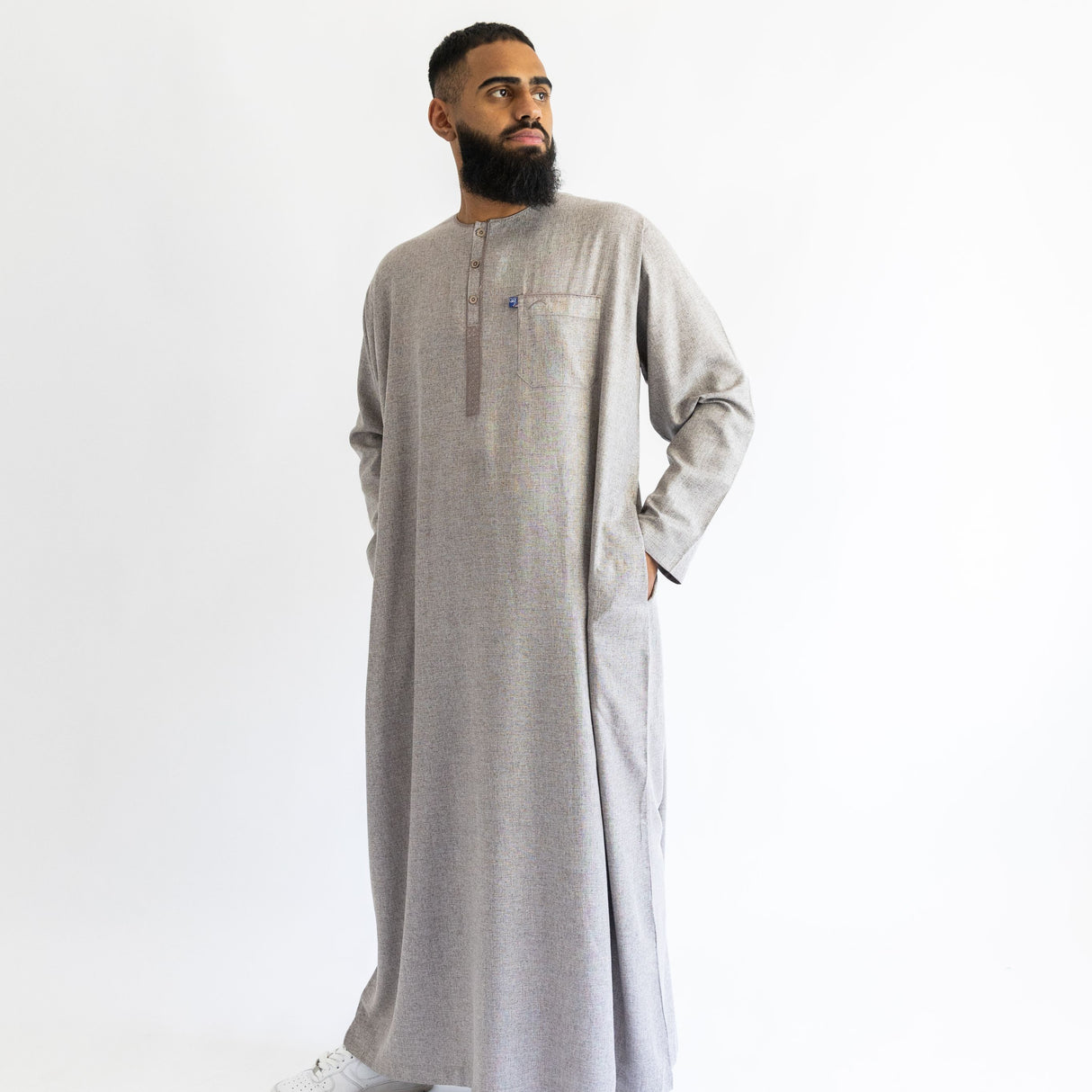 IKAF Long Sleeve Thoub Embroidered Beige Marl