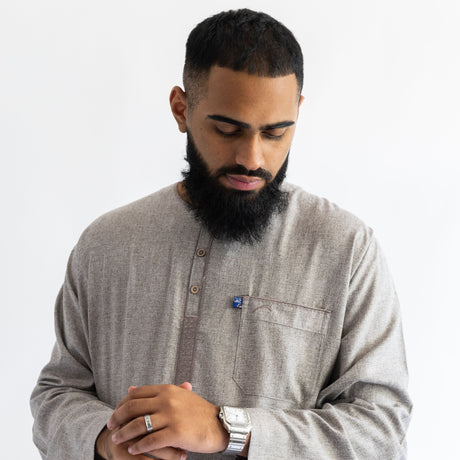 IKAF Long Sleeve Thoub Embroidered Beige Marl