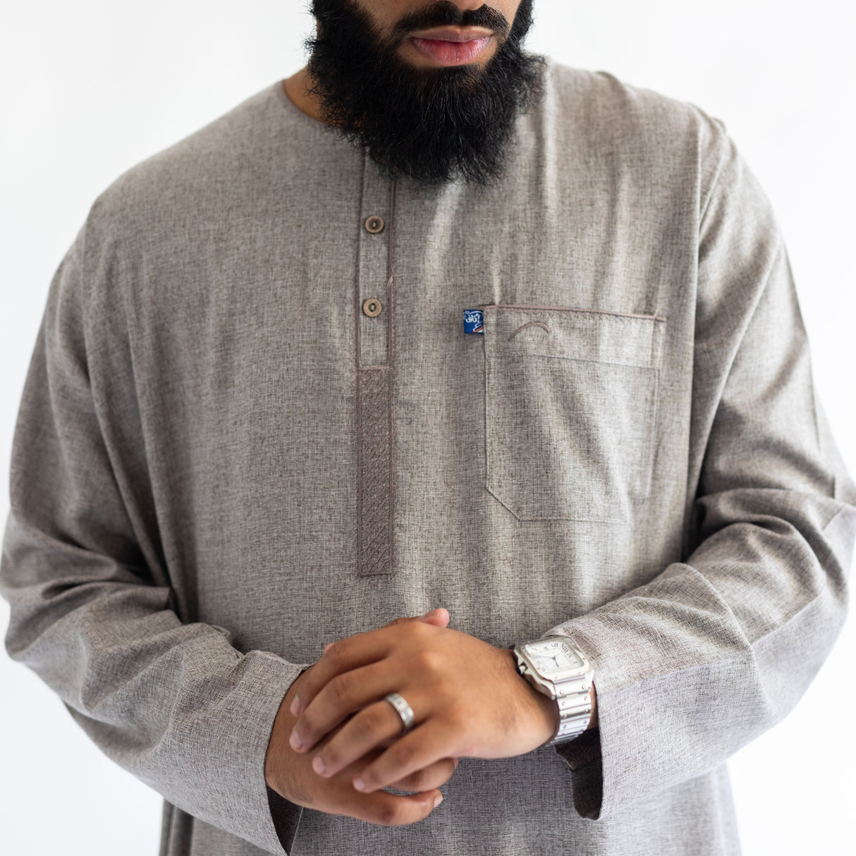 IKAF Long Sleeve Thoub Embroidered Beige Marl