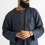 IKAF Long Sleeve Thoub Embroidered Charcoal Marl