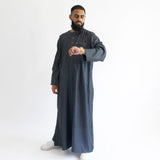 IKAF Long Sleeve Thoub Embroidered Charcoal Marl