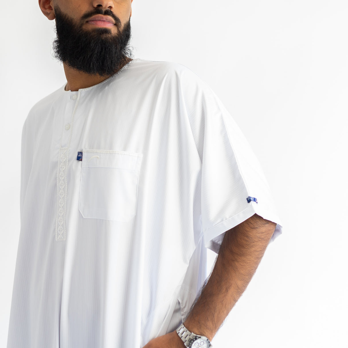 IKAF White Half Sleeve Thoub Embroidered