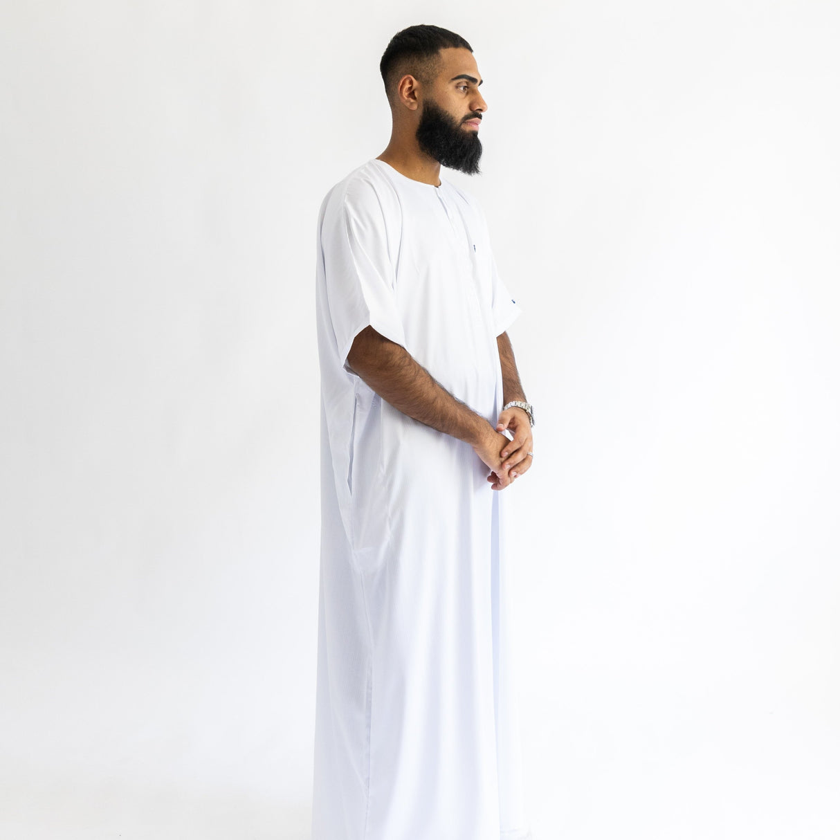 IKAF White Half Sleeve Thoub Embroidered