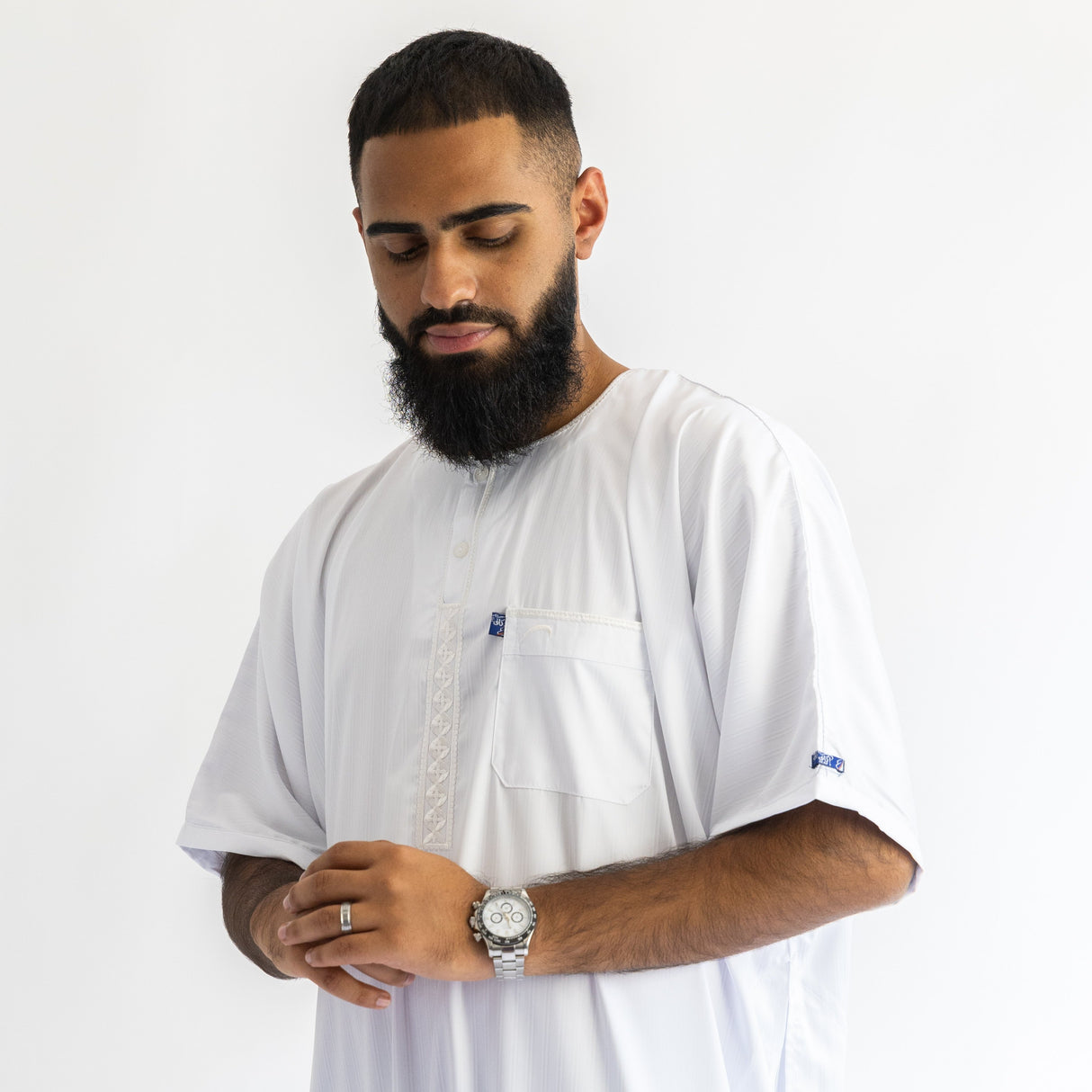 IKAF White Half Sleeve Thoub Embroidered