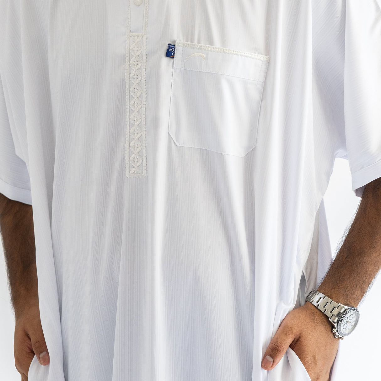 IKAF White Half Sleeve Thoub Embroidered