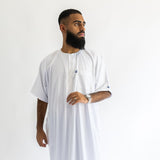 IKAF White Half Sleeve Thoub Embroidered