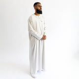 IKAF White Long Sleeve Thoub Embroidered